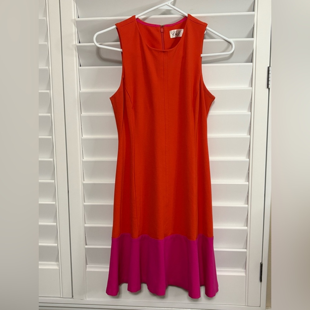 Eliza J Red and Purple A-Line Midi Dress Sleeveless Scoop Neck